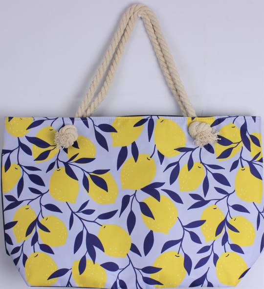 Amalfi lemon design carry bag (55cm x 35cm high) with solid base, rope handles & zip top. Style: AL/4008.